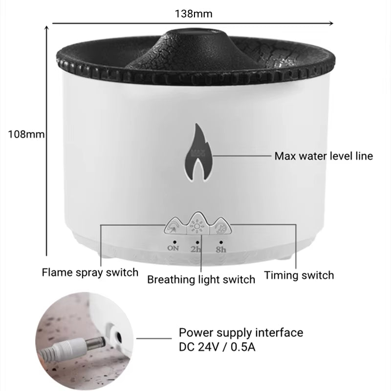 Office Home Desktop Air Humidifier Electric Aroma Essential Oil Diffuser with Flame Lamp Volcano Eruption Fragrance Machine