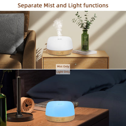 Essential Oils Aromatherapy Diffuser Mist Ultrasonic Vaporizer, 7 Colors Light ,Cool Mist Air Humidifiers for Large Room Home Bedroom Baby Office Car, with Remote Control ,300Ml（White）