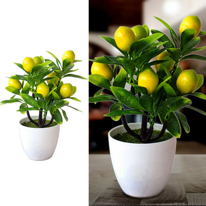 18Cm*24Cm Artificial Lemon Tree Potted Plastic Fake Flowers Plant Outdoor Yard Garden Balcony Plant Potted Home Floral Decor