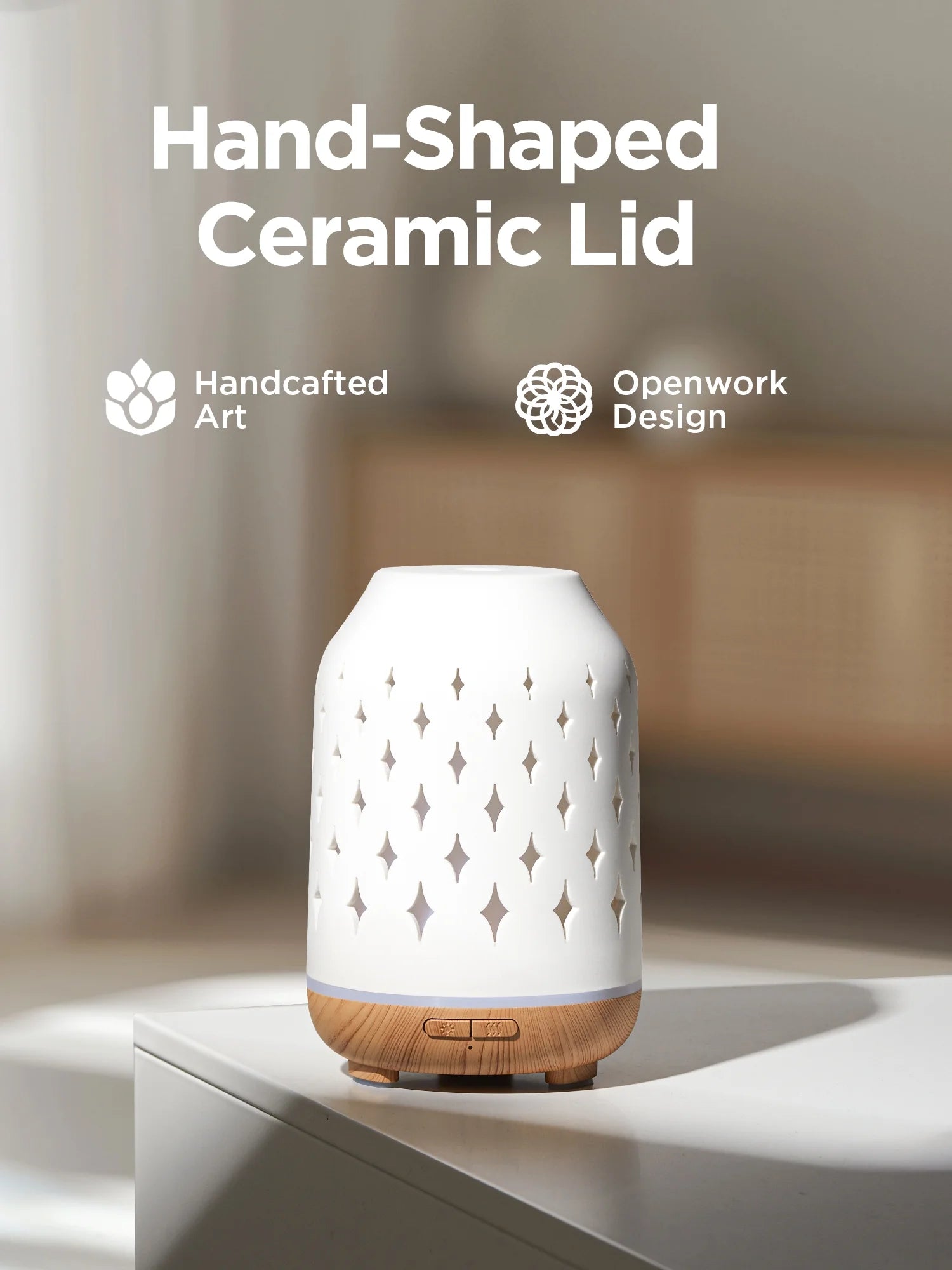 150Ml Ceramic Stone Diffuser, Handmade Ultrasonic Aromatherapy Diffuser Humidifier Cool Mist Essential Oil Diffusers for Home Air Diffuser with 2 Mist Modes Waterless Auto Off