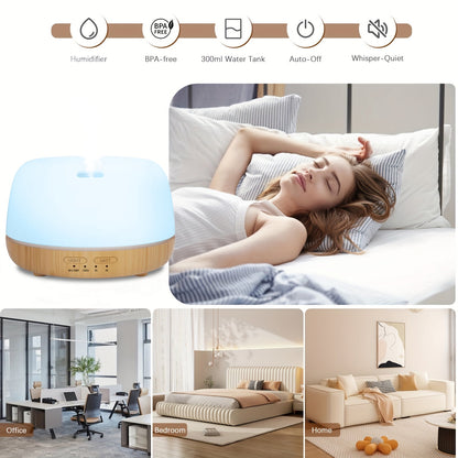 Essential Oils Aromatherapy Diffuser Mist Ultrasonic Vaporizer, 7 Colors Light ,Cool Mist Air Humidifiers for Large Room Home Bedroom Baby Office Car, with Remote Control ,300Ml（White）