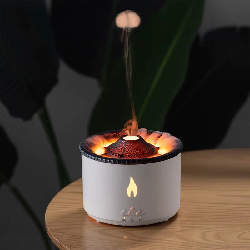 Office Home Desktop Air Humidifier Electric Aroma Essential Oil Diffuser with Flame Lamp Volcano Eruption Fragrance Machine