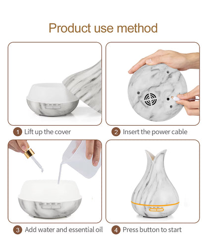 Hot Sale Petal Vase Shape Marble Grain Ultrasonic Humidifier Aromatherapy Oil Aroma Diffuser Led Light Essential Oil Diffuser