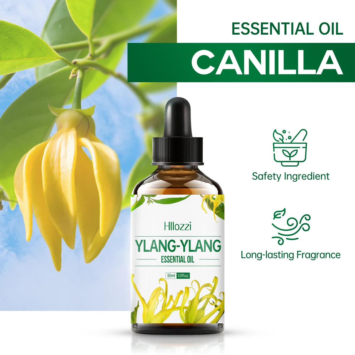 Ylang Ylang Essential Oil for Massage, Shower, Skin Care, Diffusion, Relaxation, Aromatherapy, Humidifier, Candle Making