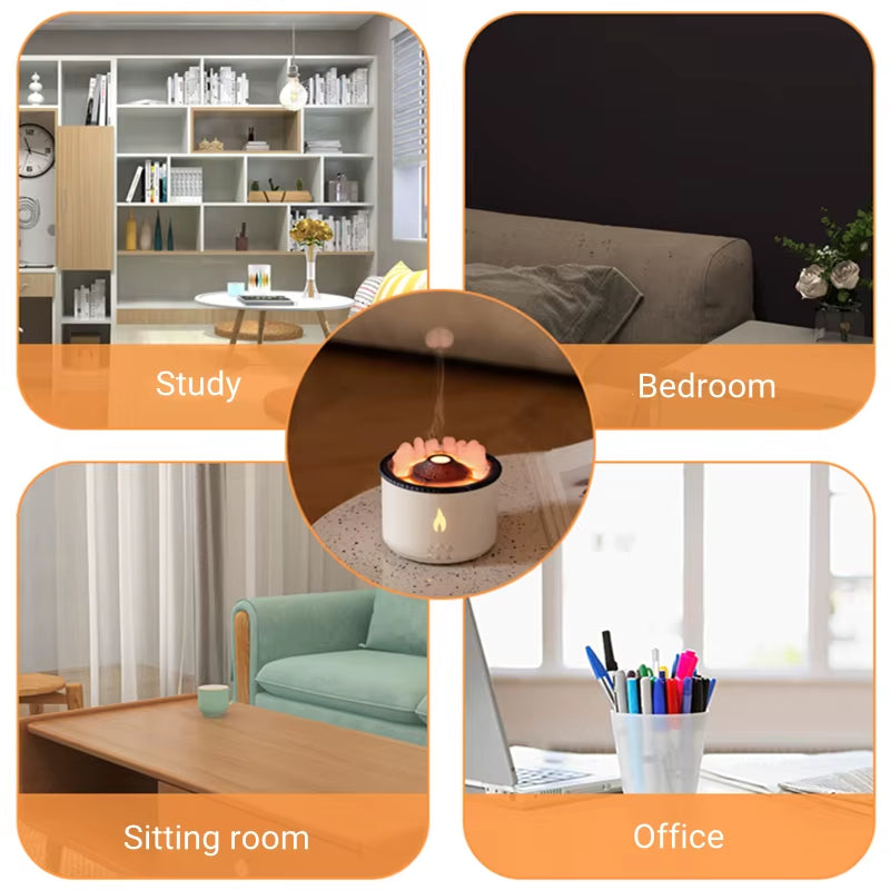 Office Home Desktop Air Humidifier Electric Aroma Essential Oil Diffuser with Flame Lamp Volcano Eruption Fragrance Machine
