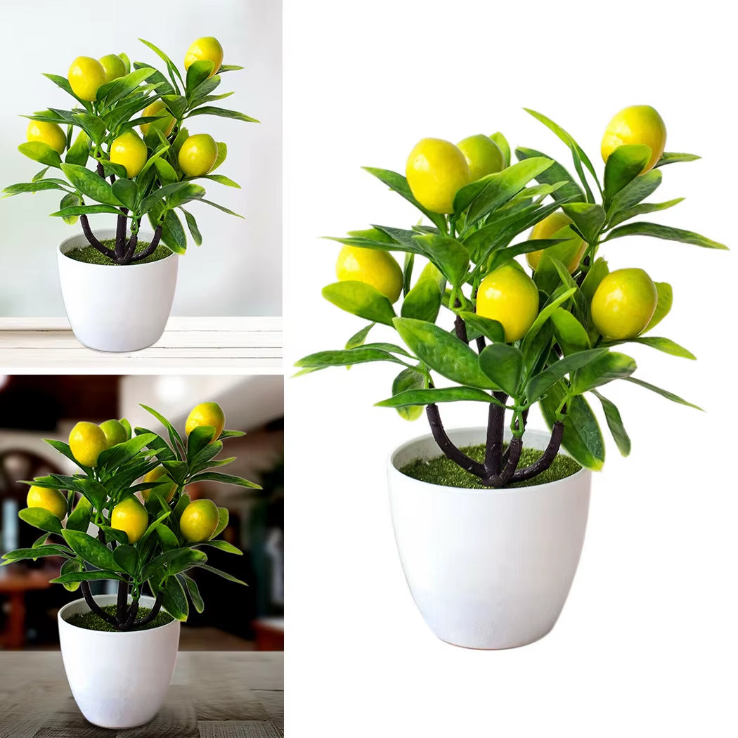 18Cm*24Cm Artificial Lemon Tree Potted Plastic Fake Flowers Plant Outdoor Yard Garden Balcony Plant Potted Home Floral Decor