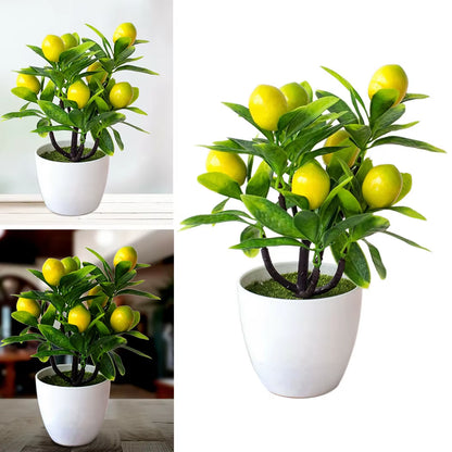 18Cm*24Cm Artificial Lemon Tree Potted Plastic Fake Flowers Plant Outdoor Yard Garden Balcony Plant Potted Home Floral Decor