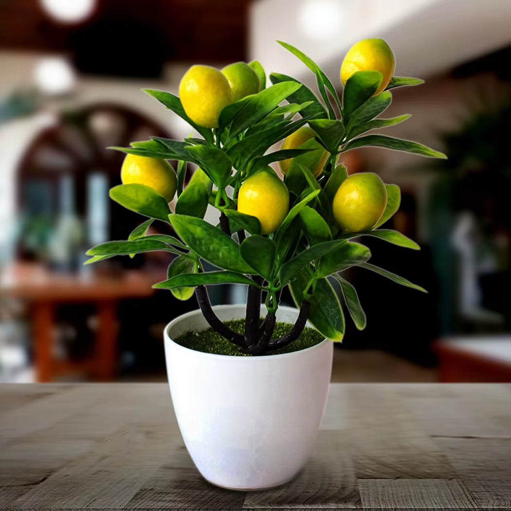 18Cm*24Cm Artificial Lemon Tree Potted Plastic Fake Flowers Plant Outdoor Yard Garden Balcony Plant Potted Home Floral Decor