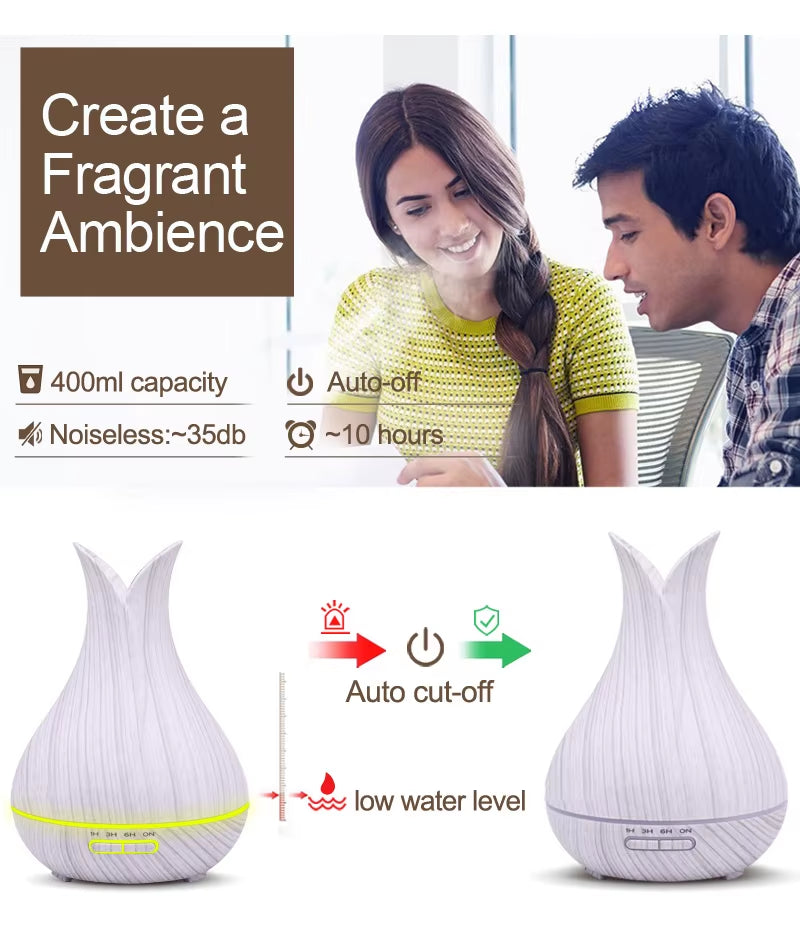 Hot Sale Petal Vase Shape Marble Grain Ultrasonic Humidifier Aromatherapy Oil Aroma Diffuser Led Light Essential Oil Diffuser