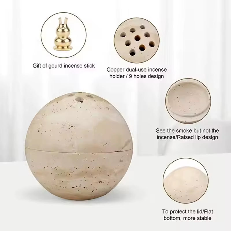 Modern Mini Travertine Incense Burner Arabic Decor Buddha Wholesale Marble Stone Ball Aroma Diffuser