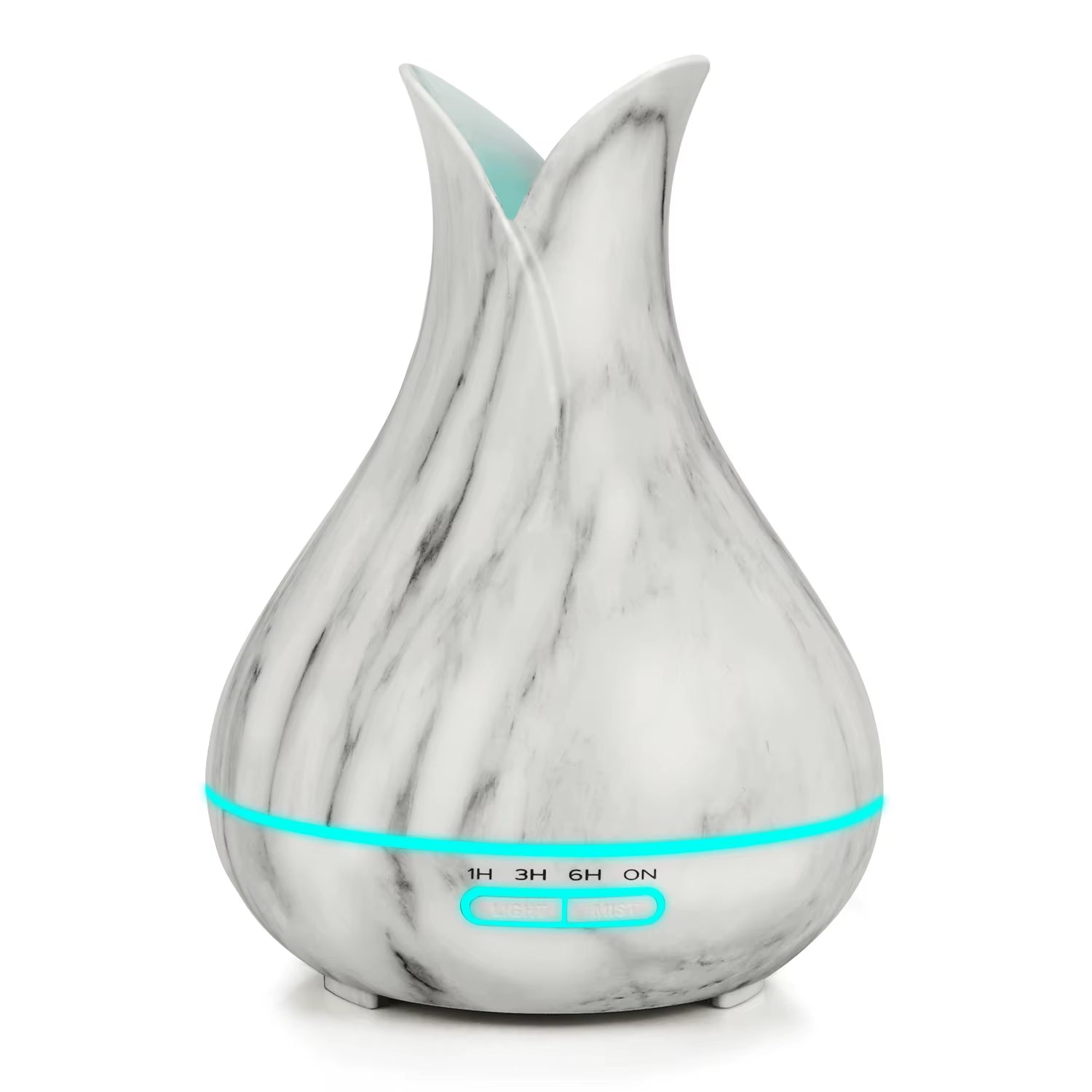 Hot Sale Petal Vase Shape Marble Grain Ultrasonic Humidifier Aromatherapy Oil Aroma Diffuser Led Light Essential Oil Diffuser