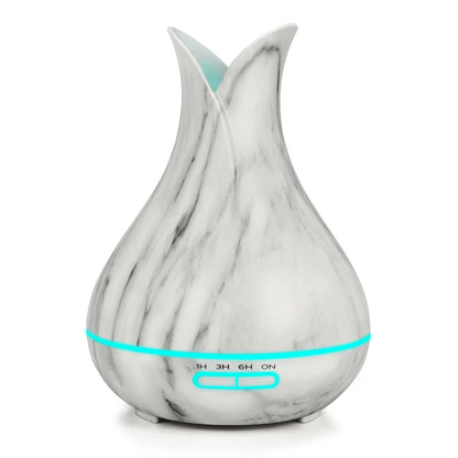 Hot Sale Petal Vase Shape Marble Grain Ultrasonic Humidifier Aromatherapy Oil Aroma Diffuser Led Light Essential Oil Diffuser