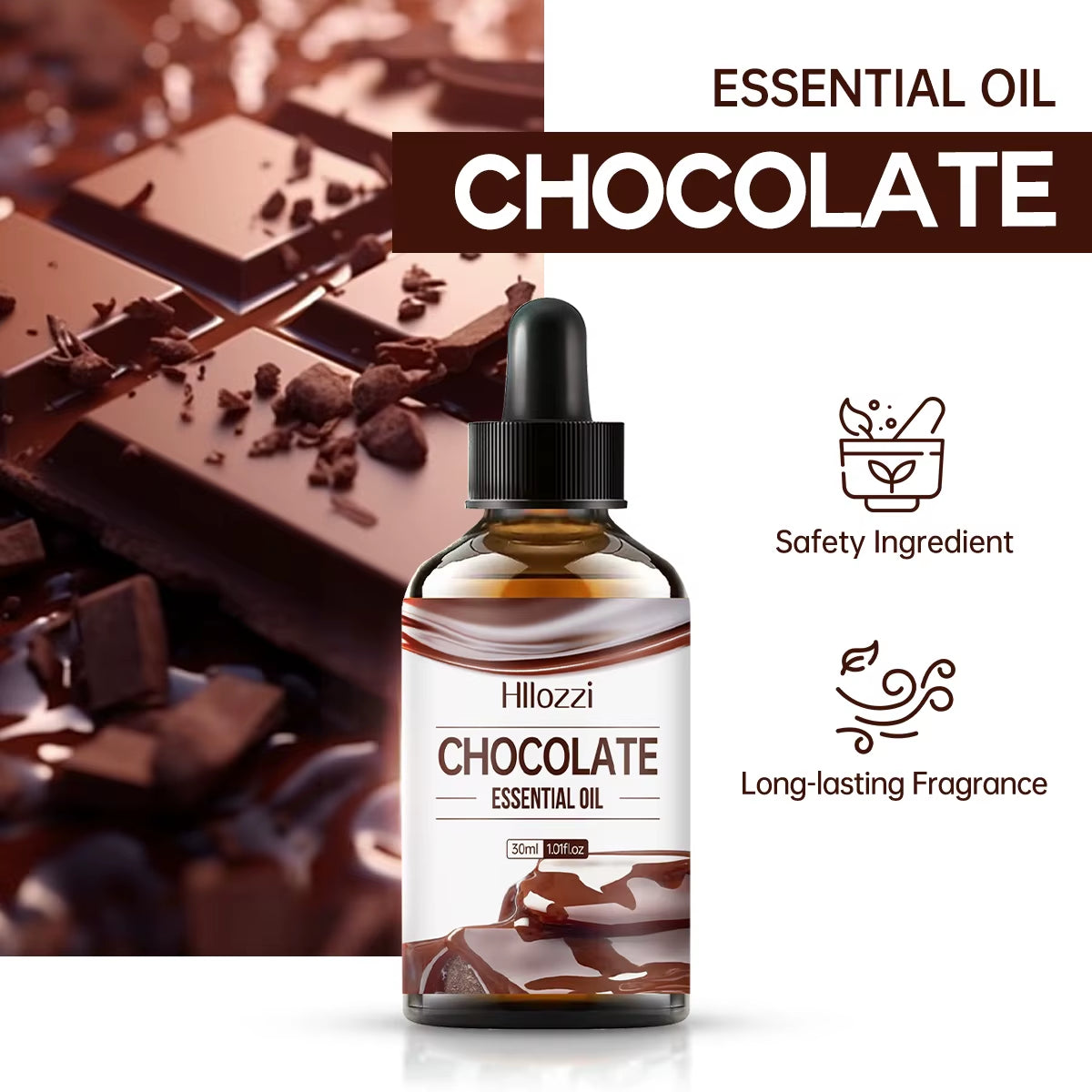 Chocolate Essential Oil，Suitable for Humidifiers, Air Fresheners, Candle Making, Long-Lasting Fragrance, Suitable for All Skin.