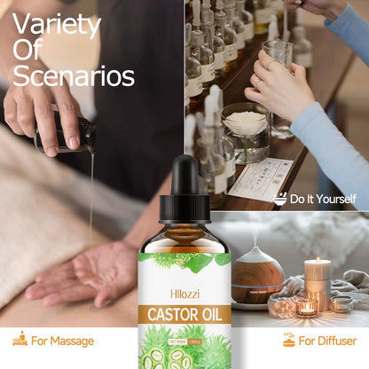 Castor Essential Oil, for Dry Hair, Eyelashes and Eyebrows, Oil Cold Pressed Unrefined, Essential Oil for Skin and Nail Care