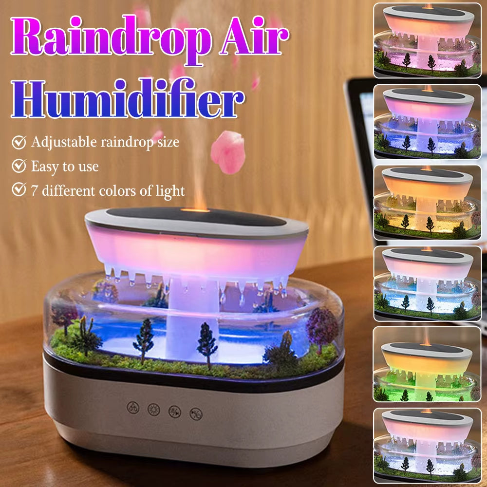 Rain Cloud Air Humidifier Small Aroma Diffuser Water Drip Micro Landscape Essential Oils Ultrasonic Diffuser with 7 Night Light