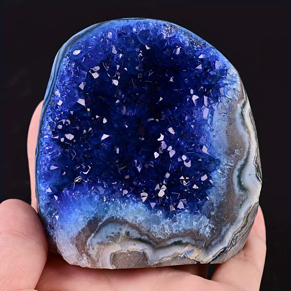 Royal Blue Crystal Cluster Geode - Mystical Quartz Gemstone for Home & Office Decor, Perfect Gift for Holidays
