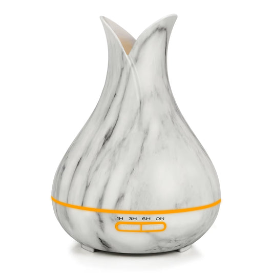 Hot Sale Petal Vase Shape Marble Grain Ultrasonic Humidifier Aromatherapy Oil Aroma Diffuser Led Light Essential Oil Diffuser