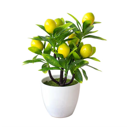18Cm*24Cm Artificial Lemon Tree Potted Plastic Fake Flowers Plant Outdoor Yard Garden Balcony Plant Potted Home Floral Decor