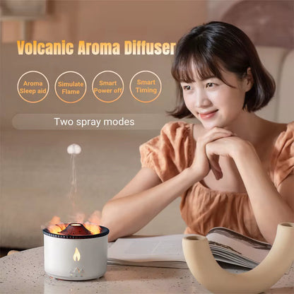 Office Home Desktop Air Humidifier Electric Aroma Essential Oil Diffuser with Flame Lamp Volcano Eruption Fragrance Machine