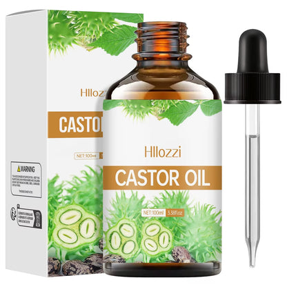 Castor Essential Oil, for Dry Hair, Eyelashes and Eyebrows, Oil Cold Pressed Unrefined, Essential Oil for Skin and Nail Care