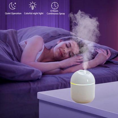 270ML Air Humidifier Cool Mist Aroma Diffuser LED Night Light Power-Off Protect USB Humidificador for Home Office