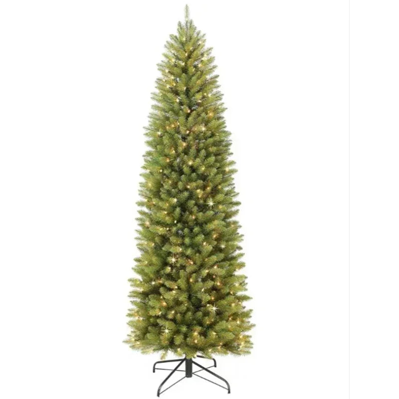 Artificial PVC Christmas Tree with Led Lights Green Pointed Thin Long Pen Pole Indoor and Outdoor Supplies New 150CM to 210CM