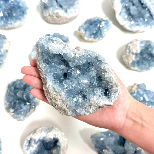 Natural Celestite Crystal Cluster Egg Hand Carved Healing Stone Spiritual Meditation Collection Mineral Specimen Unique Gift