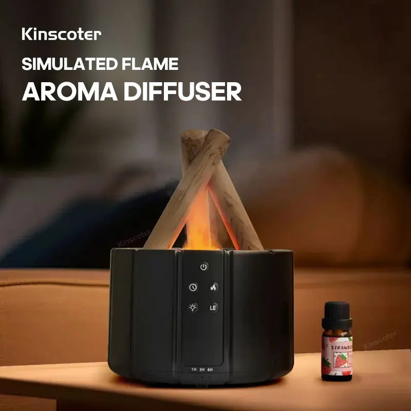 Transform Your Space with the Simulated Flame Aroma Diffuser: Ultrasonic Cool Mist Maker and LED Essential Oil Lamp