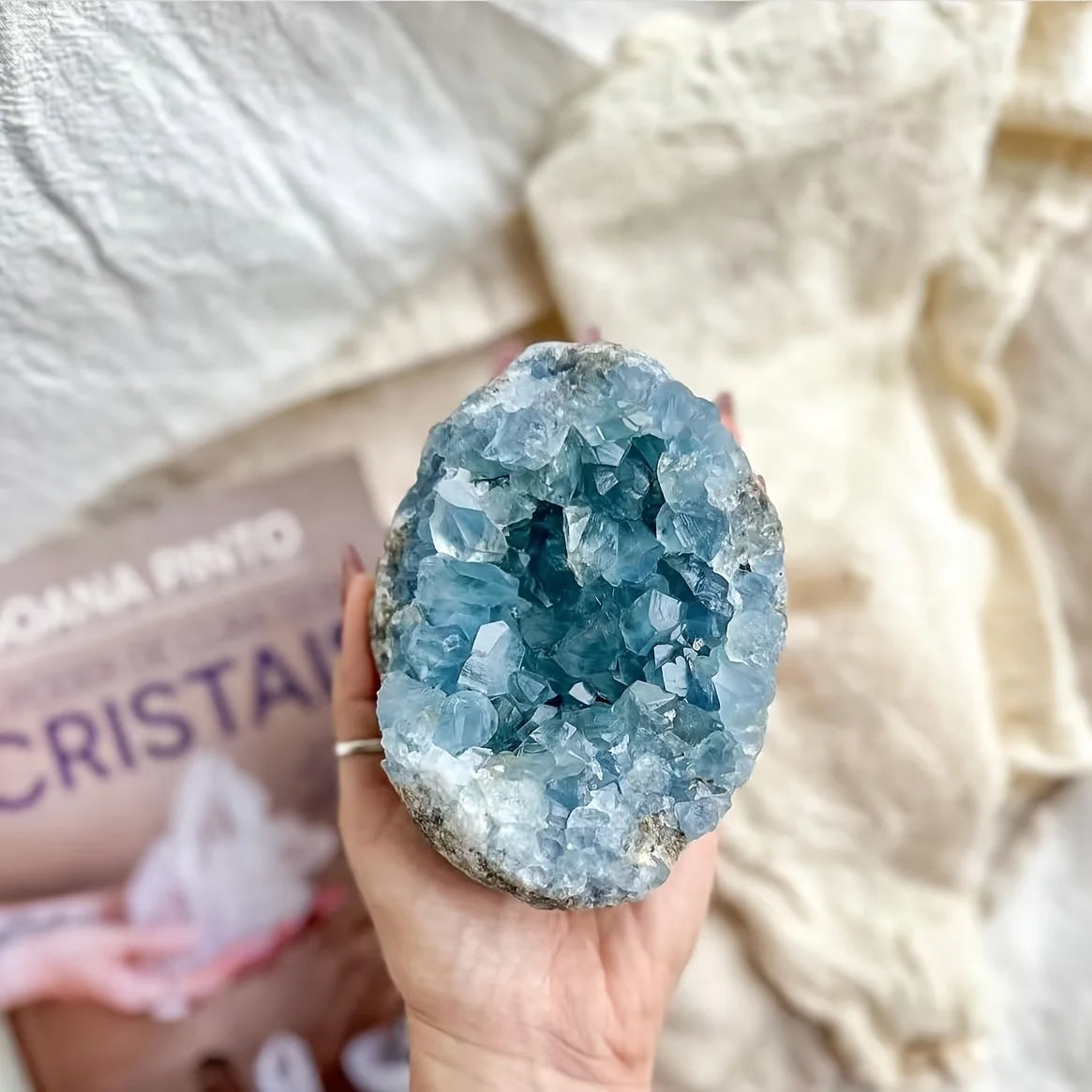 Natural Celestite Crystal Cluster Egg Hand Carved Healing Stone Spiritual Meditation Collection Mineral Specimen Unique Gift