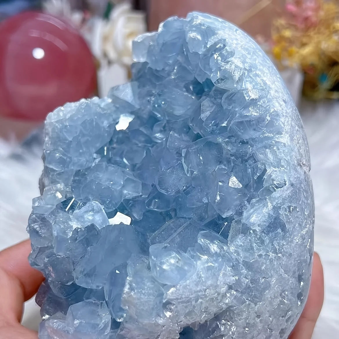 Natural Celestite Crystal Cluster Egg Hand Carved Healing Stone Spiritual Meditation Collection Mineral Specimen Unique Gift