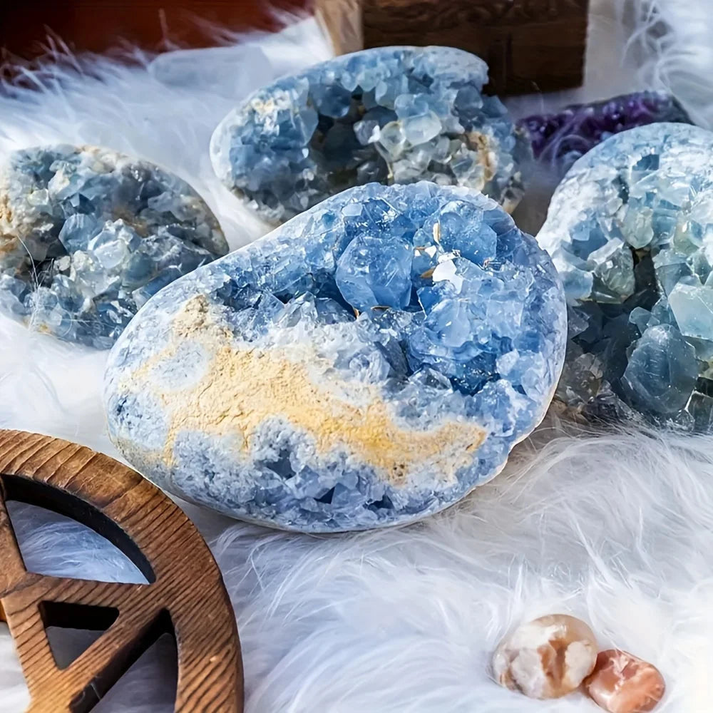 Natural Celestite Crystal Cluster Egg Hand Carved Healing Stone Spiritual Meditation Collection Mineral Specimen Unique Gift