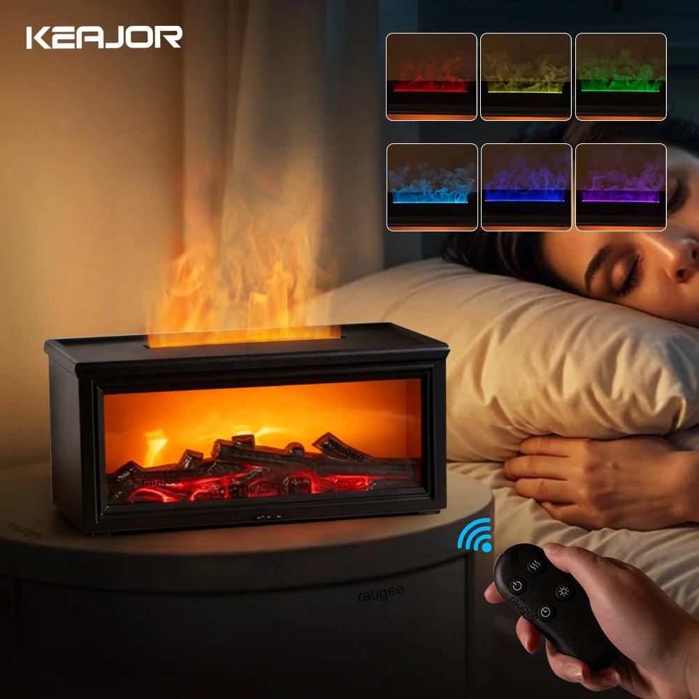 Aroma Air Humidifier Flame Fireplace Essential Oil Diffuser Desktop USB Cool Mist Maker Ultrasonic Aroma Diffuser with Remote