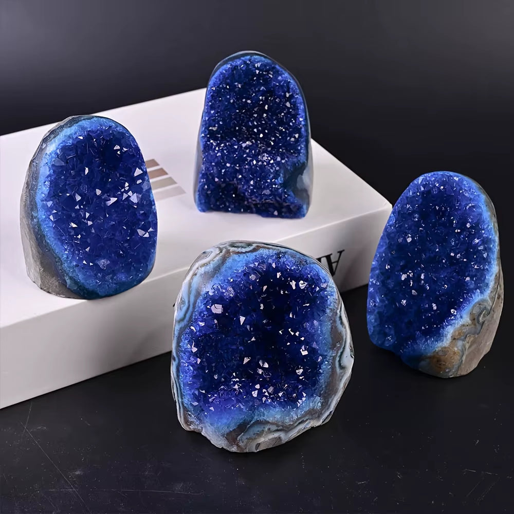 Royal Blue Crystal Cluster Geode - Mystical Quartz Gemstone for Home & Office Decor, Perfect Gift for Holidays