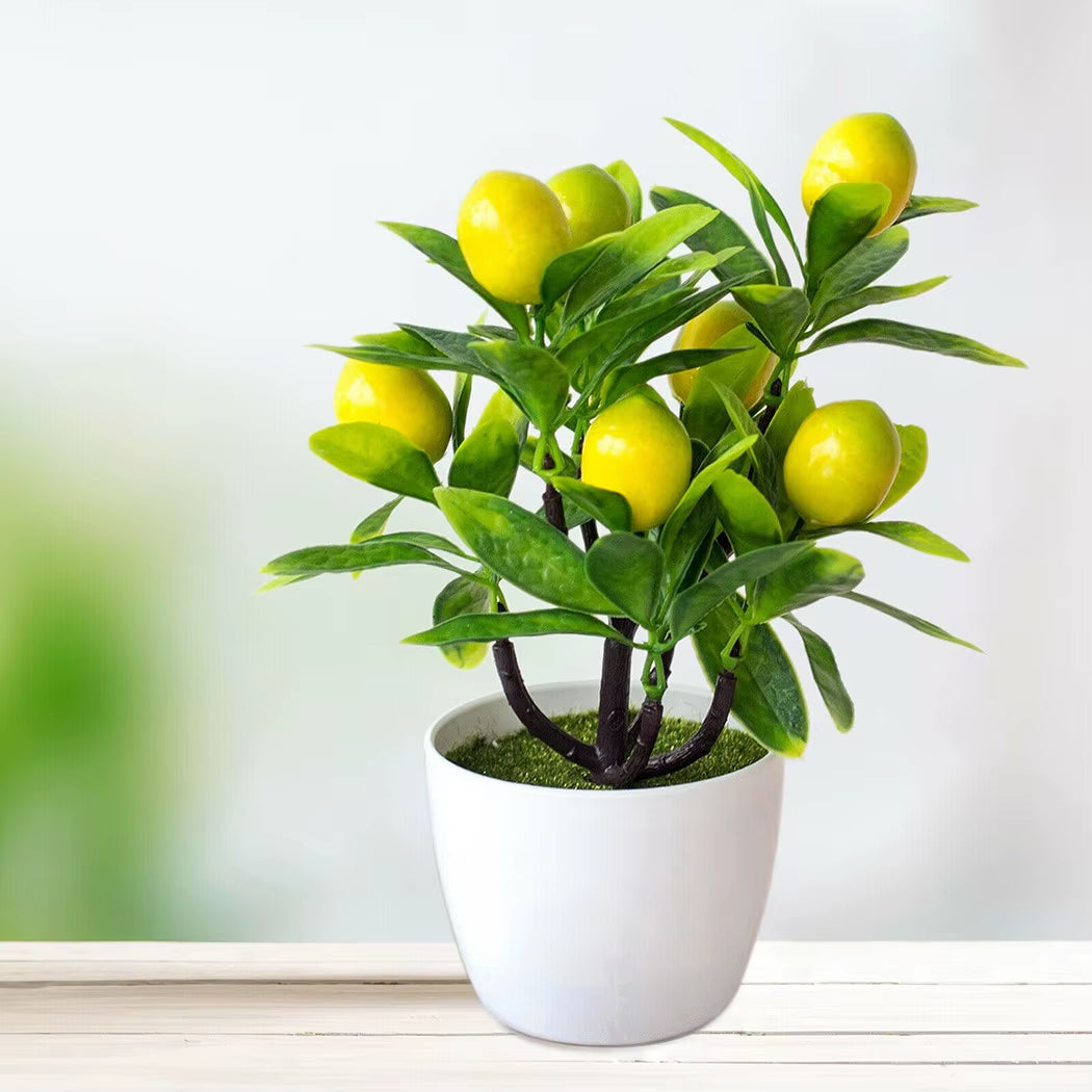 18Cm*24Cm Artificial Lemon Tree Potted Plastic Fake Flowers Plant Outdoor Yard Garden Balcony Plant Potted Home Floral Decor
