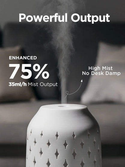 150Ml Ceramic Stone Diffuser, Handmade Ultrasonic Aromatherapy Diffuser Humidifier Cool Mist Essential Oil Diffusers for Home Air Diffuser with 2 Mist Modes Waterless Auto Off