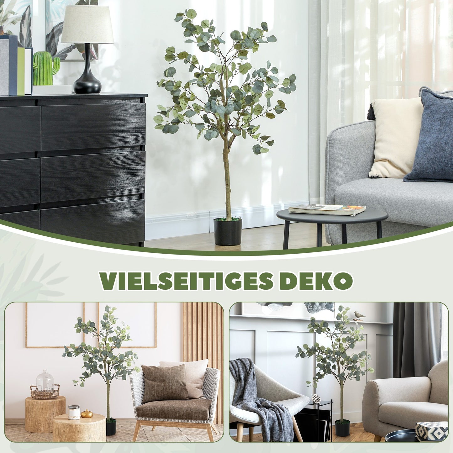 Decorative Artificial Plant, Silk Eucalyptus Tree in Pot, 150Cm