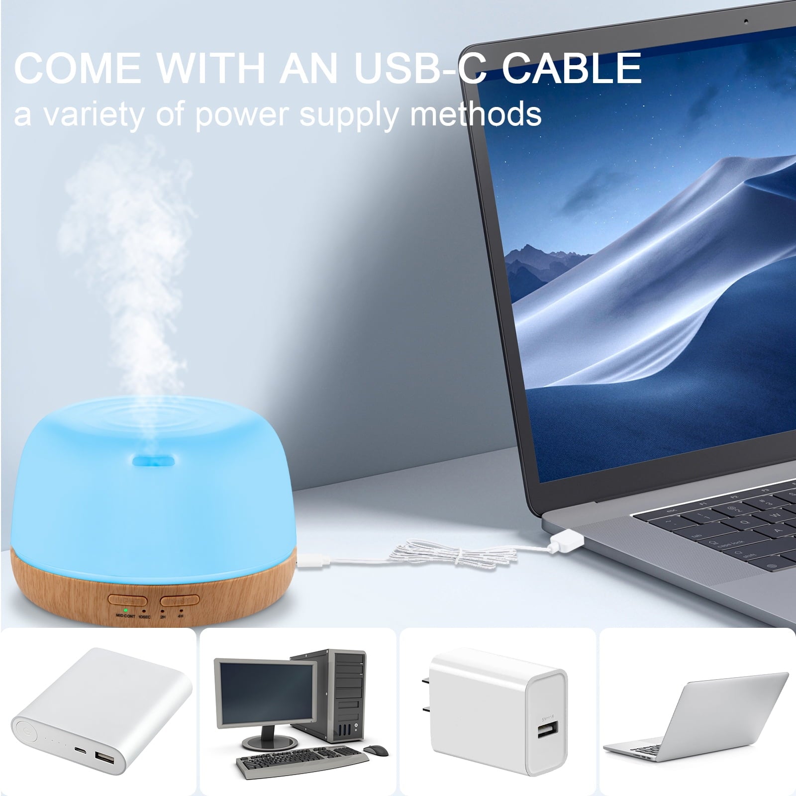 Essential Oils Aromatherapy Diffuser Mist Ultrasonic Vaporizer, 7 Colors Light ,Cool Mist Air Humidifiers for Large Room Home Bedroom Baby Office Car, with Remote Control ,300Ml（White）