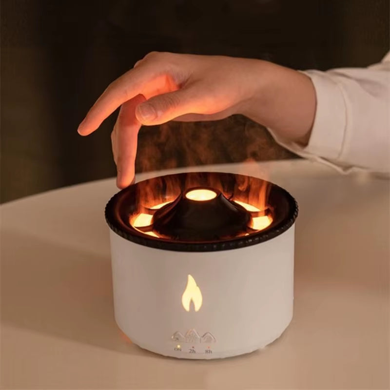 Office Home Desktop Air Humidifier Electric Aroma Essential Oil Diffuser with Flame Lamp Volcano Eruption Fragrance Machine