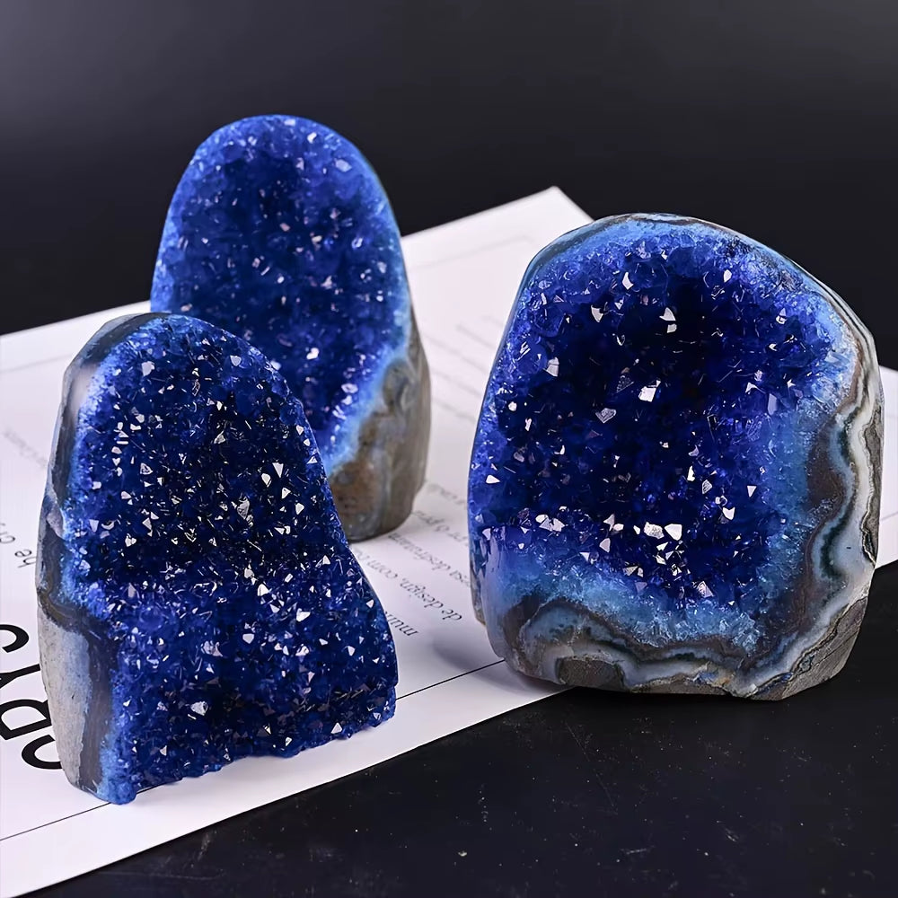 Royal Blue Crystal Cluster Geode - Mystical Quartz Gemstone for Home & Office Decor, Perfect Gift for Holidays